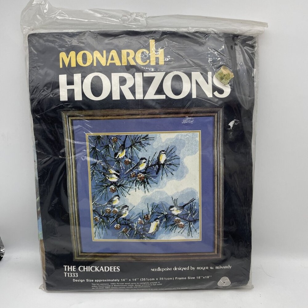 Vintage Monarch Horizons The Chickadees Needlepoint Kit T1333 Birds Winter Pine